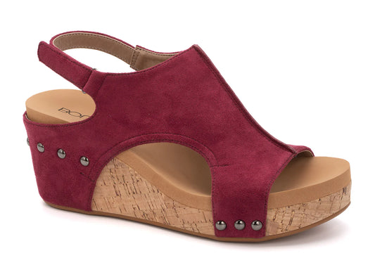 Carley Wedge: Dark Red Suede
