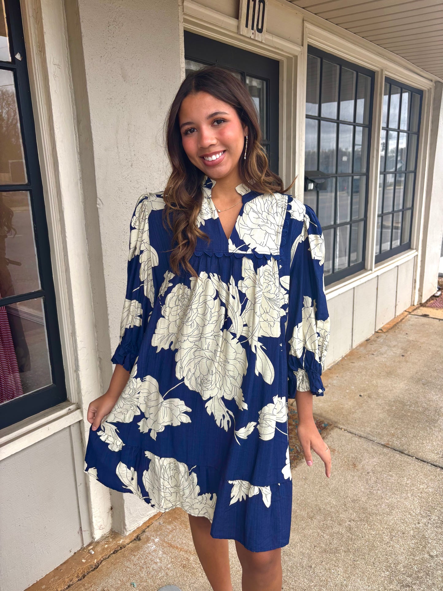 PLUS SIZE- Floral Navy Dress