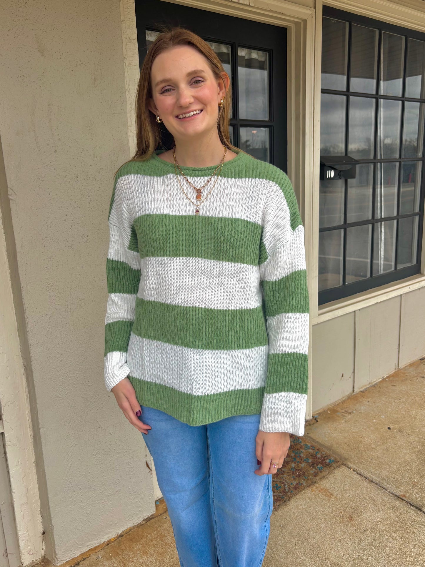 Green & White Stripped Sweater