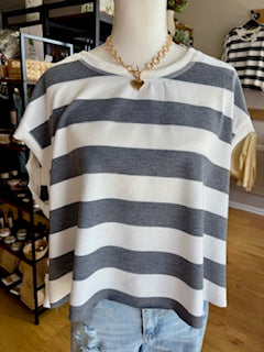 White and Gray Striped Top
