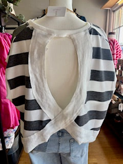 White and Gray Striped Top