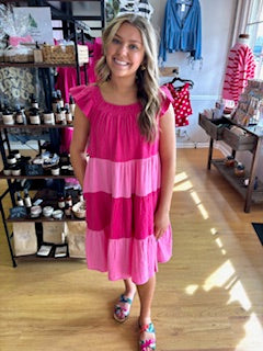 Pink Color-Block Dress